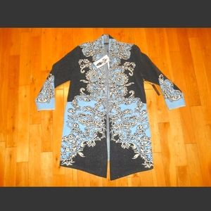 NWT MAX SPORT LA Long Open Front Duster Sweater Cardigan Pockets Womens L $368